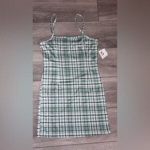 5B Medium Plaid Green Blue Skip Spaghetti Strap Dress New W/ Tags